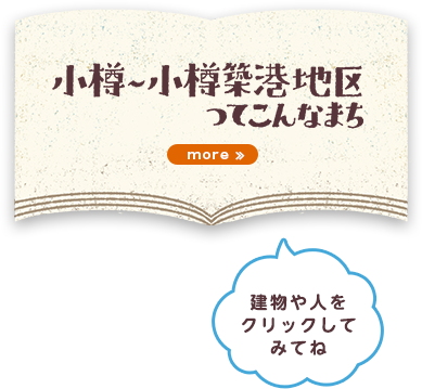 小樽～小樽築港地区ってこんなまち 建物や人をクリックしてみてね